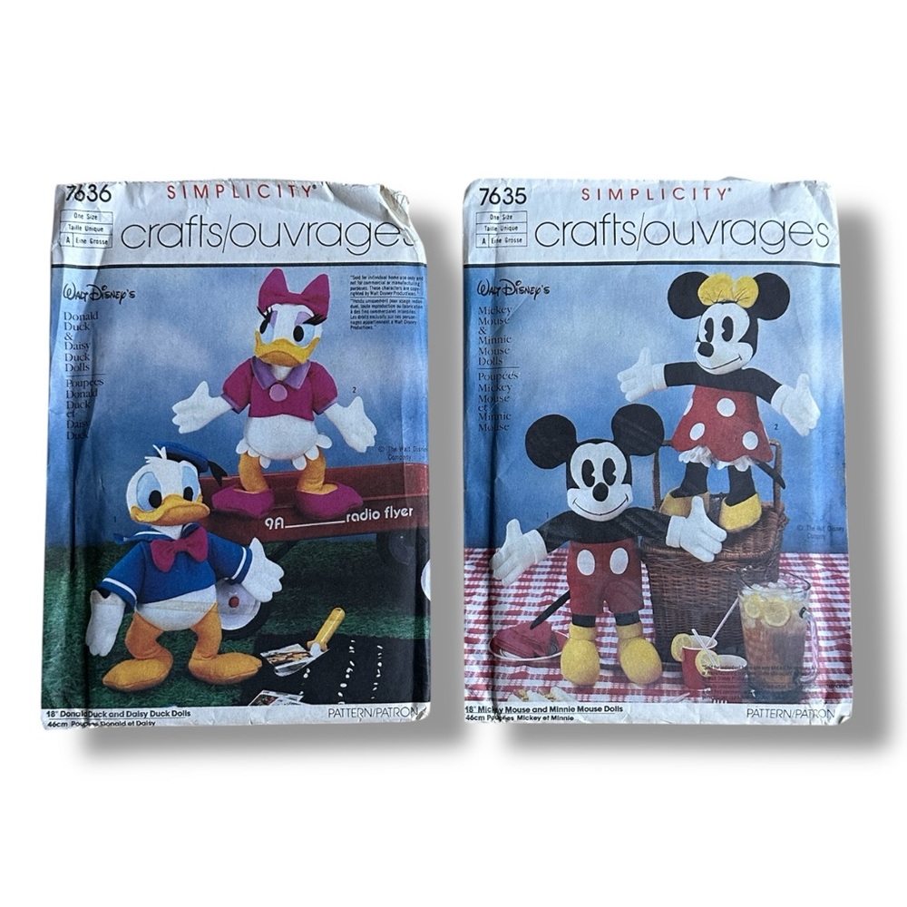 Simplicity Crafts Disney Mickey, Minnie, Donald & Daisy Doll Sewing Patterns